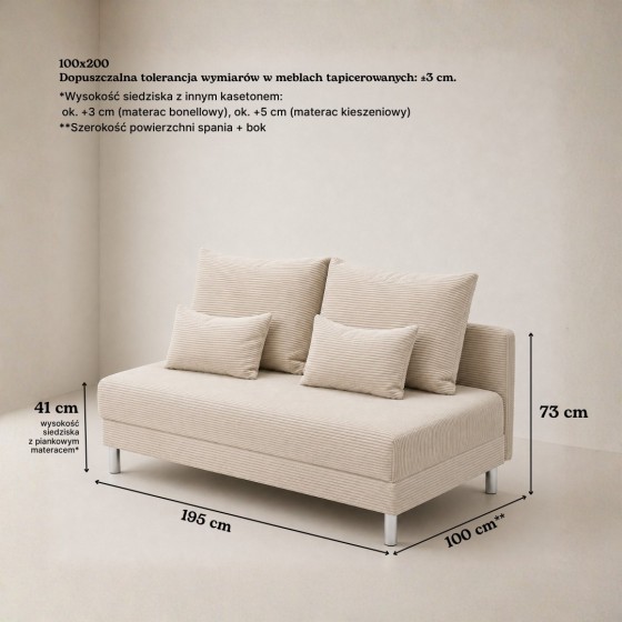 Sofa 3-osobowa z Pojemnikiem Beżowy Sztruks COZY slim Sofotapczan
