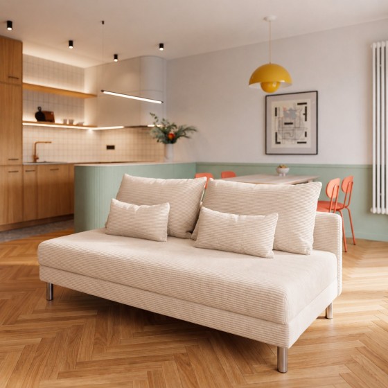 Sofa 3-osobowa z Pojemnikiem Beżowy Sztruks COZY slim Sofotapczan