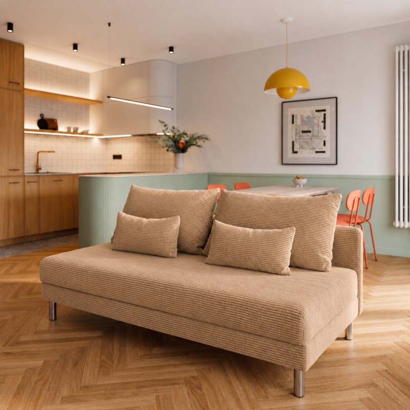 Sofa 3-osobowa z Pojemnikiem Jasnobrązowy Sztruks COZY slim Sofotapczan
