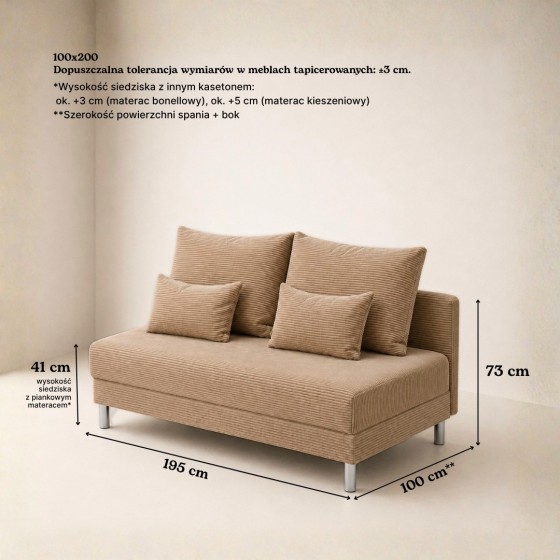 Sofa 3-osobowa z Pojemnikiem Jasnobrązowy Sztruks COZY slim Sofotapczan