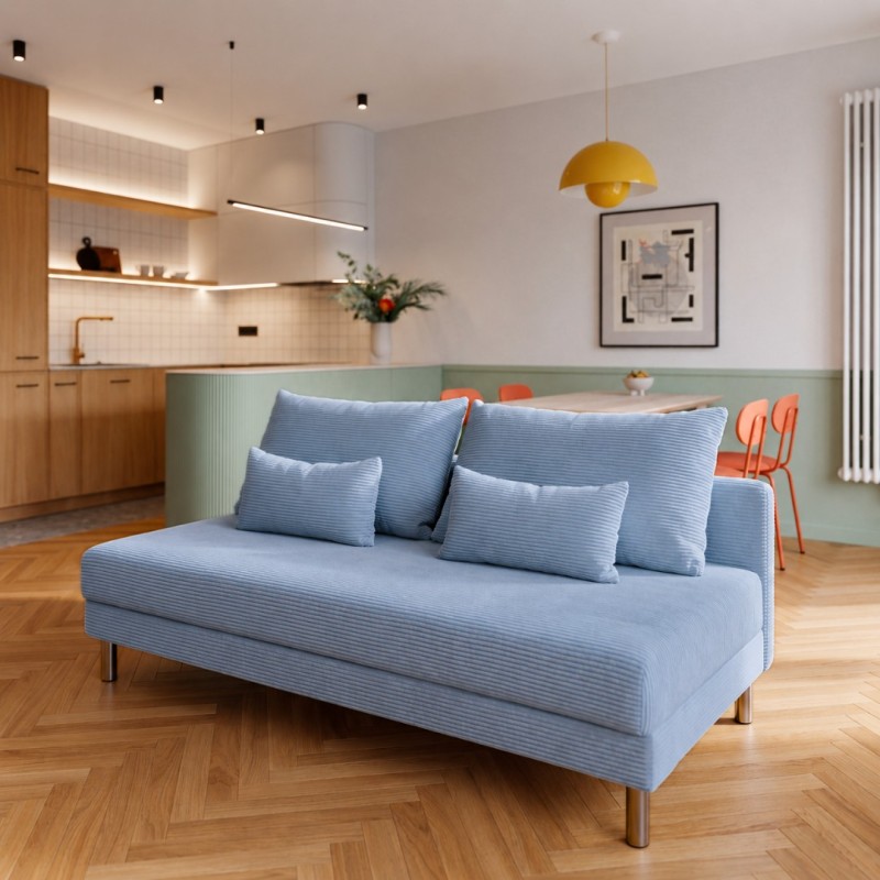 Sofa 3-osobowa z Pojemnikiem Niebieski Sztruks COZY slim Sofotapczan
