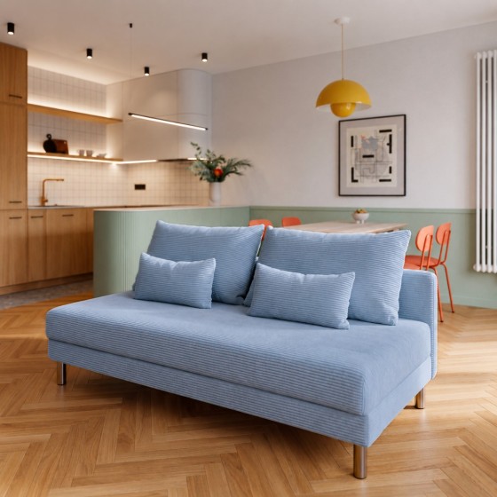 Sofa 3-osobowa z Pojemnikiem Niebieski Sztruks COZY slim Sofotapczan