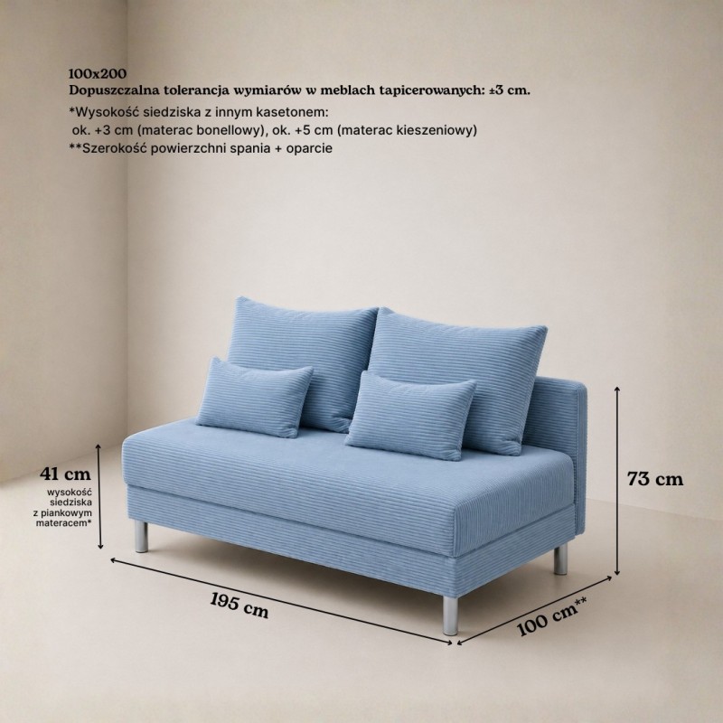 Sofa 3-osobowa z Pojemnikiem Niebieski Sztruks COZY slim Sofotapczan