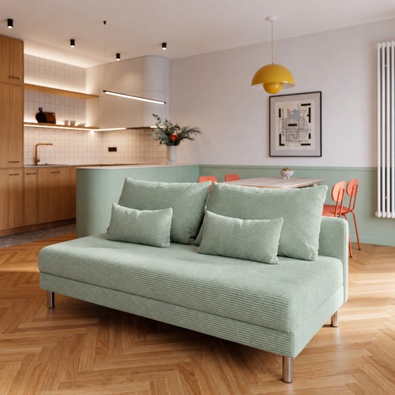 Sofa 3-osobowa z Pojemnikiem Miętowy Sztruks COZY slim Sofotapczan