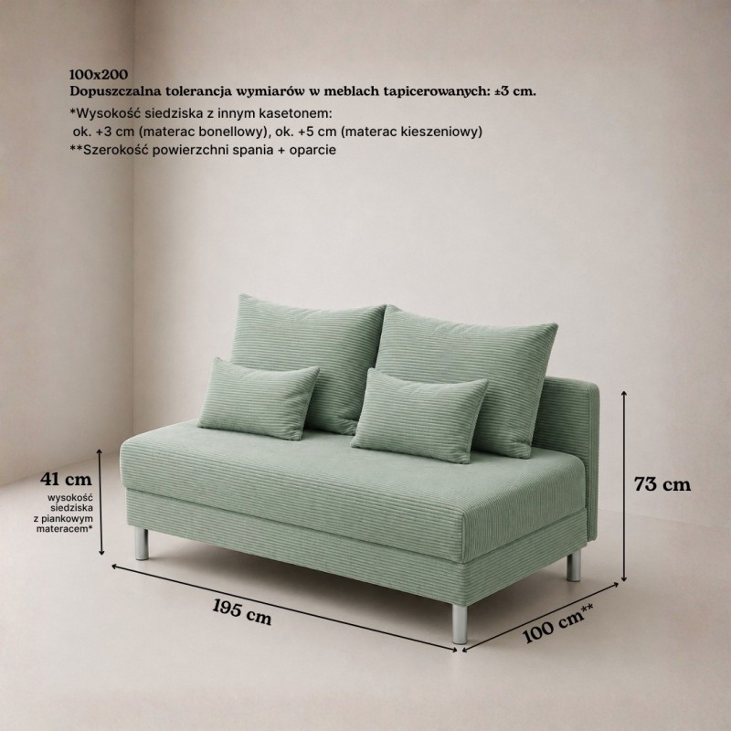 Sofa 3-osobowa z Pojemnikiem Miętowy Sztruks COZY slim Sofotapczan