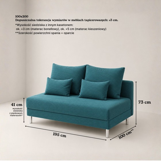 Sofa 3-osobowa z Pojemnikiem Turkusowy Sztruks COZY slim Sofotapczan