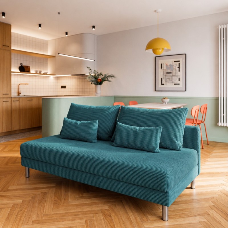 Sofa 3-osobowa z Pojemnikiem Turkusowy Sztruks COZY slim Sofotapczan