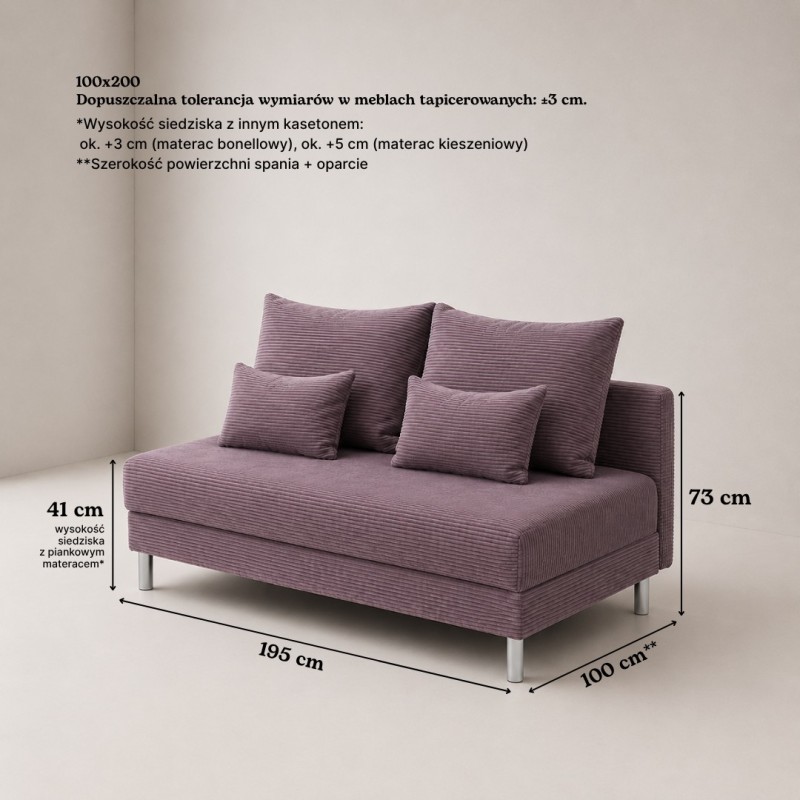 Sofa 3-osobowa z Pojemnikiem Fioletowy Sztruks COZY slim Sofotapczan