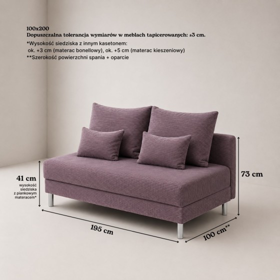 Sofa 3-osobowa z Pojemnikiem Fioletowy Sztruks COZY slim Sofotapczan