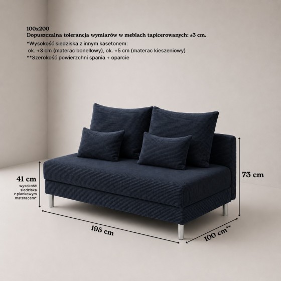 Sofa 3-osobowa z Pojemnikiem Granatowy Sztruks COZY slim Sofotapczan
