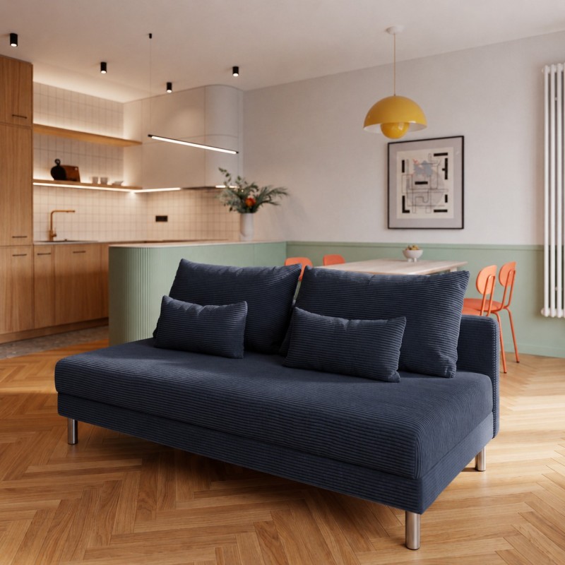 Sofa 3-osobowa z Pojemnikiem Granatowy Sztruks COZY slim Sofotapczan