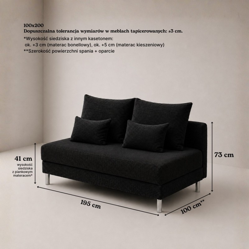 Sofa 3-osobowa z Pojemnikiem Czarny Sztruks COZY slim Sofotapczan
