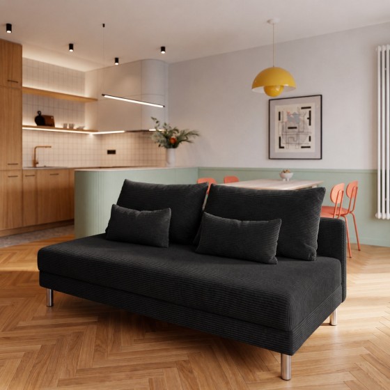 Sofa 3-osobowa z Pojemnikiem Czarny Sztruks COZY slim Sofotapczan