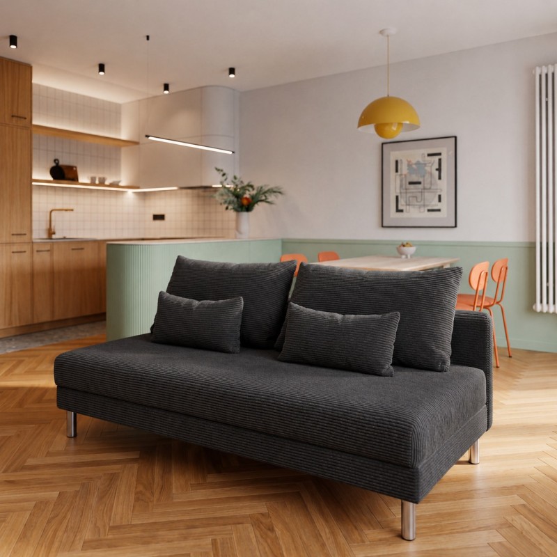 Sofa 3-osobowa z Pojemnikiem Ciemnoszary Sztruks COZY slim Sofotapczan