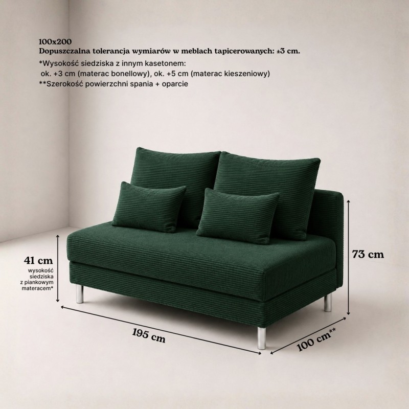 Sofa 3-osobowa z Pojemnikiem Sztruks Butelkowa Zieleń COZY slim Sofotapczan