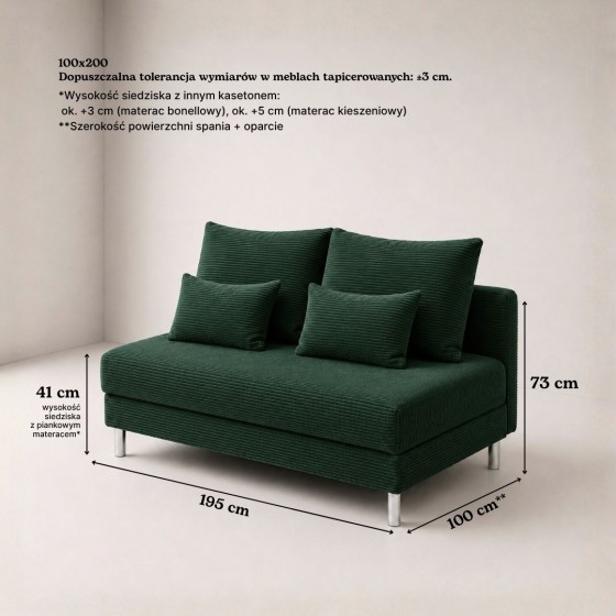 Sofa 3-osobowa z Pojemnikiem Sztruks Butelkowa Zieleń COZY slim Sofotapczan