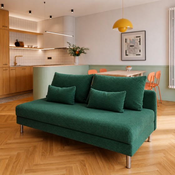 Sofa 3-osobowa z Pojemnikiem Sztruks Butelkowa Zieleń COZY slim Sofotapczan