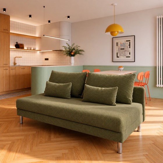 Sofa 3-osobowa z Pojemnikiem Zielony Sztruks COZY slim Sofotapczan