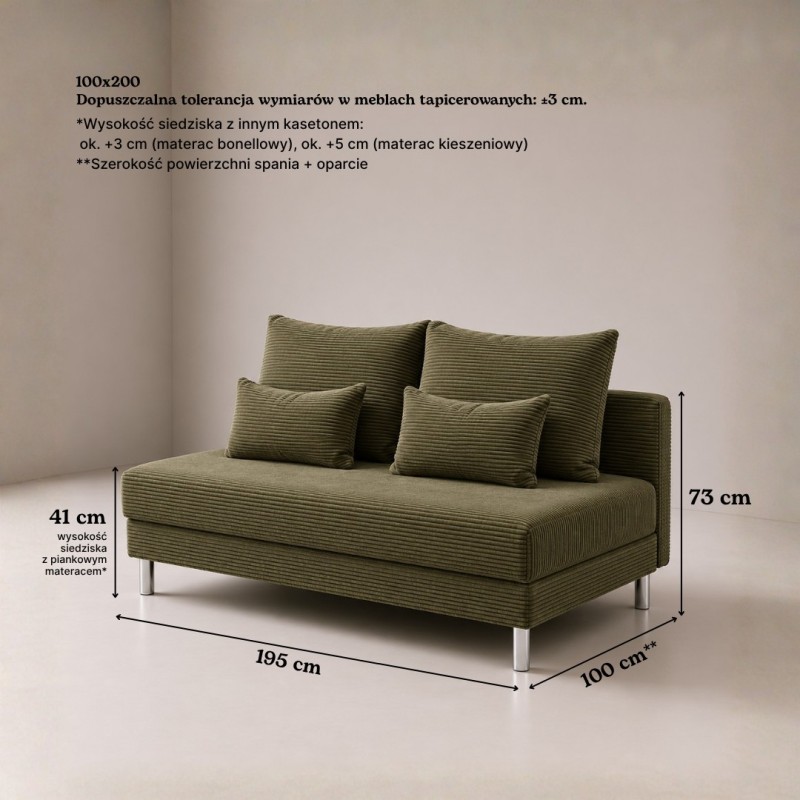 Sofa 3-osobowa z Pojemnikiem Zielony Sztruks COZY slim Sofotapczan