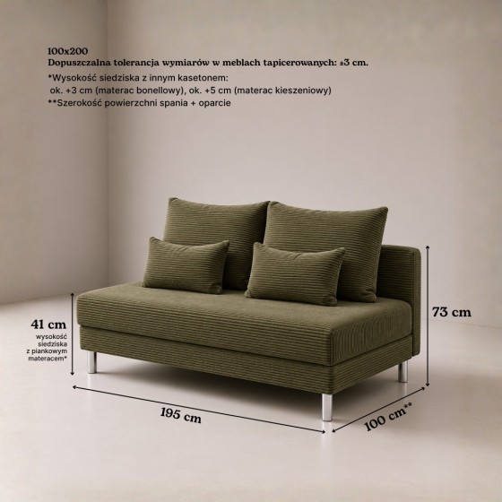 Sofa 3-osobowa z Pojemnikiem Zielony Sztruks COZY slim Sofotapczan