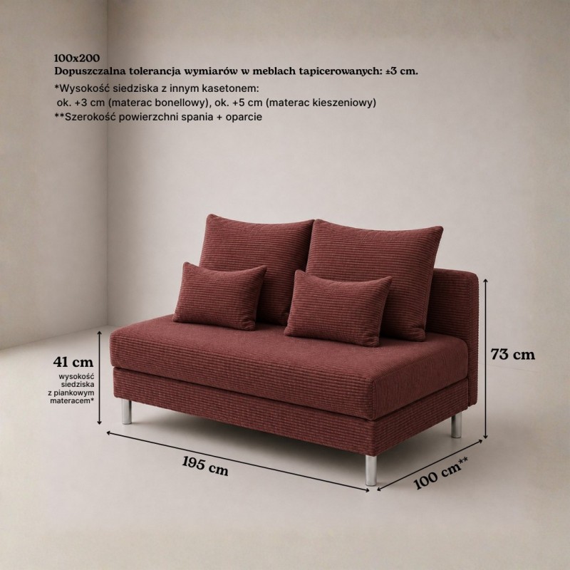 Sofa 3-osobowa z Pojemnikiem Sztruks Czerwona Cegła COZY slim Sofotapczan