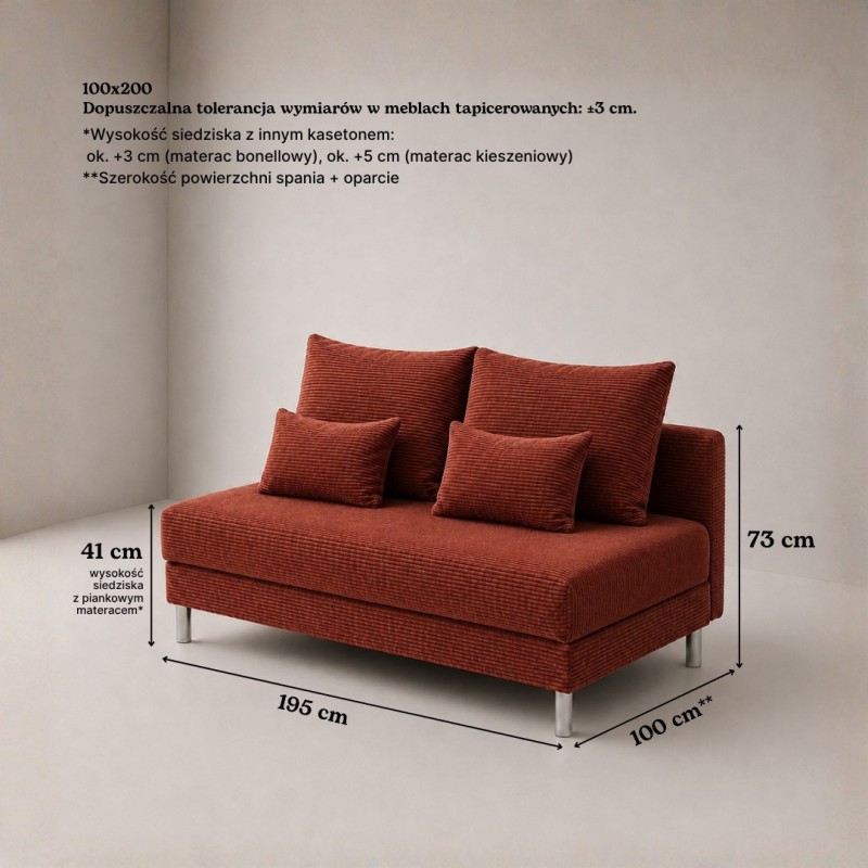 Sofa 3-osobowa z Pojemnikiem Ceglasty Sztruks COZY slim Sofotapczan