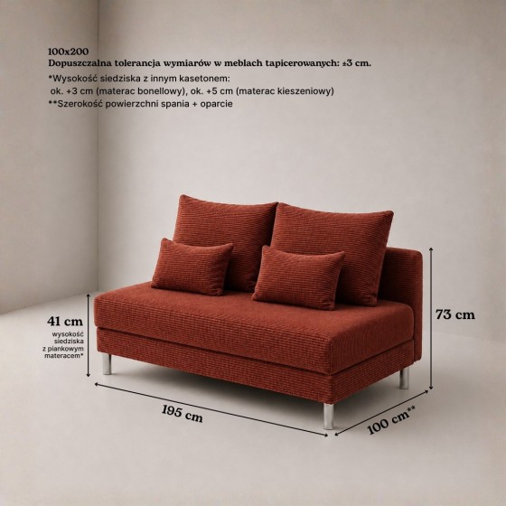 Sofa 3-osobowa z Pojemnikiem Ceglasty Sztruks COZY slim Sofotapczan