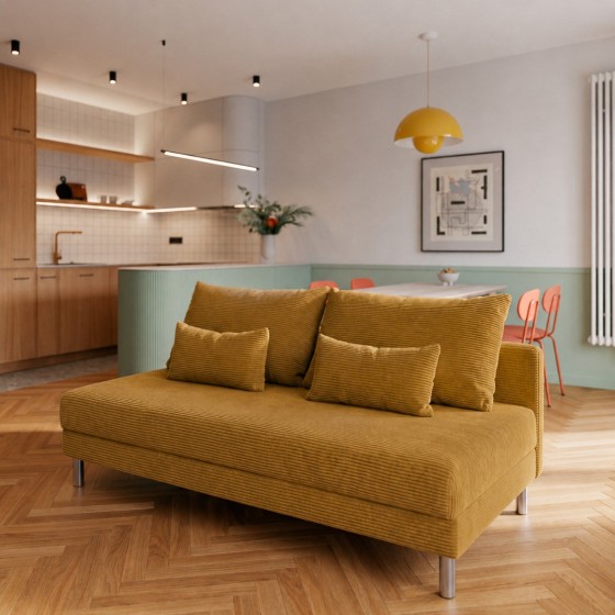 Sofa 3-osobowa z Pojemnikiem Musztardowy Sztruks COZY slim Sofotapczan