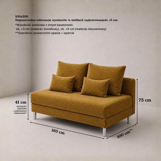 Sofa 3-osobowa z Pojemnikiem Musztardowy Sztruks COZY slim Sofotapczan