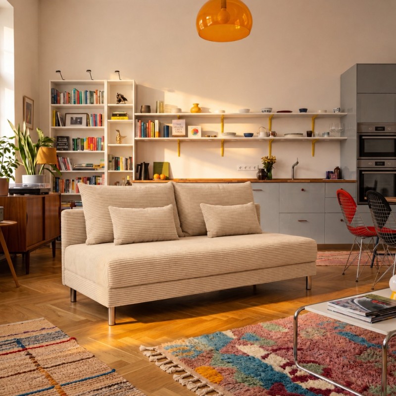 Sofa 3-osobowa 100x200 z Pojemnikiem Beżowy Sztruks COZY slim Sofotapczan