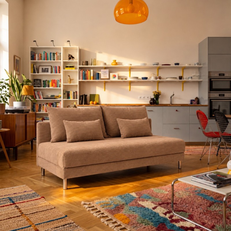 Sofa 3-osobowa 100x200 z Pojemnikiem Jasnobrązowy Sztruks COZY slim Sofotapczan