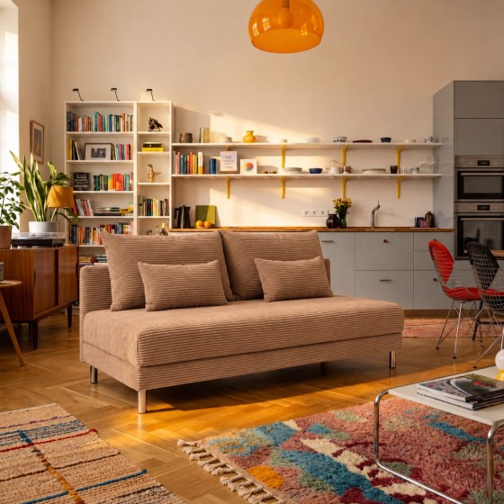 Sofa 3-osobowa 100x200 z Pojemnikiem Jasnobrązowy Sztruks COZY slim Sofotapczan