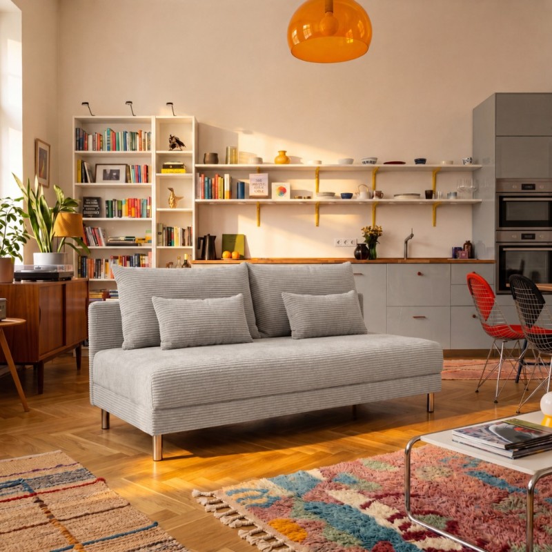 Sofa 3-osobowa z Pojemnikiem Szary Sztruks COZY slim Sofotapczan