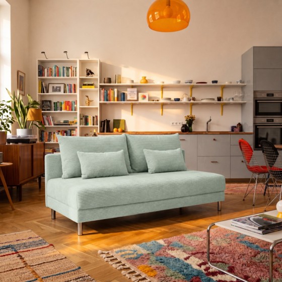 Sofa 3-osobowa 100x200 z Pojemnikiem Miętowy Sztruks COZY slim Sofotapczan