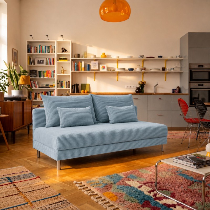Sofa 3-osobowa 100x200 z Pojemnikiem Niebieski Sztruks COZY slim Sofotapczan