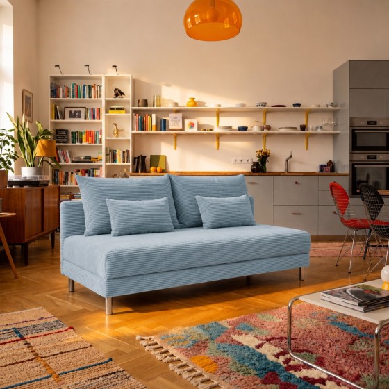 Sofa 3-osobowa 100x200 z Pojemnikiem Niebieski Sztruks COZY slim Sofotapczan