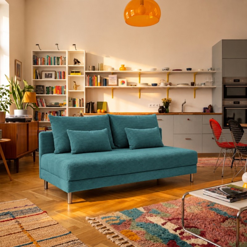 Sofa 3-osobowa 100x200 z Pojemnikiem Turkusowy Sztruks COZY slim Sofotapczan
