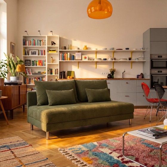 Sofa 3-osobowa 100x200 z Pojemnikiem Zielony Sztruks COZY slim Sofotapczan