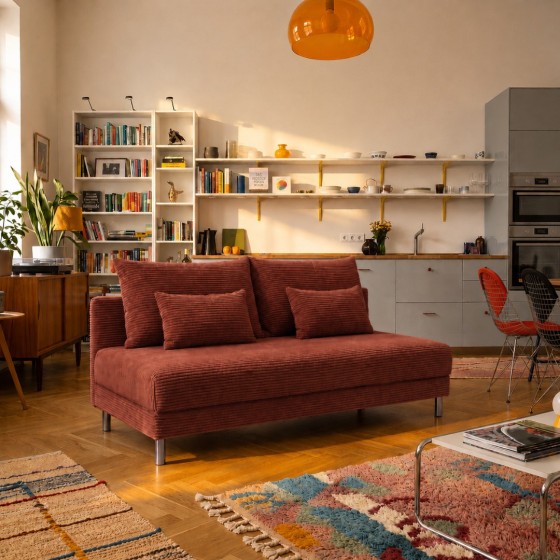 Sofa 3-osobowa 100x200 z Pojemnikiem Ceglasty Sztruks COZY slim Sofotapczan