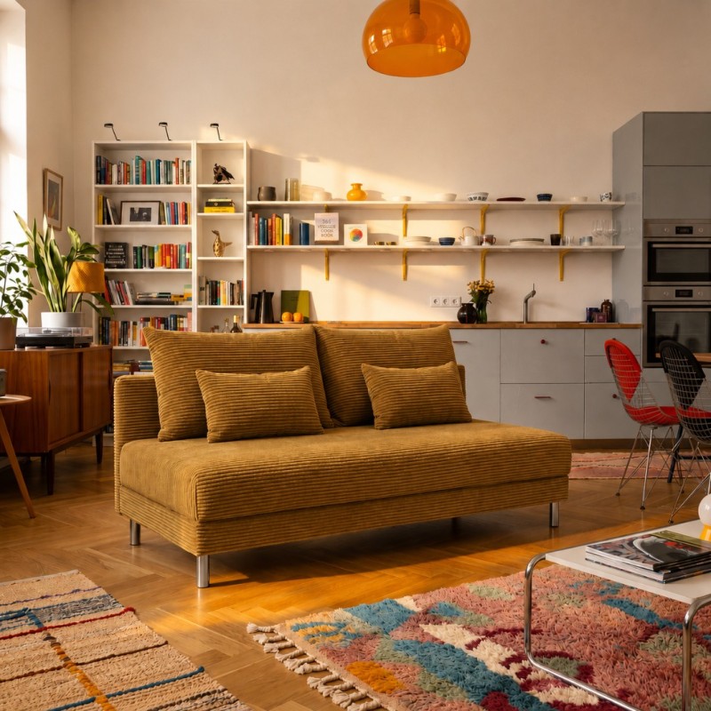 Sofa 3-osobowa 100x200 z Pojemnikiem Musztardowy Sztruks COZY slim Sofotapczan