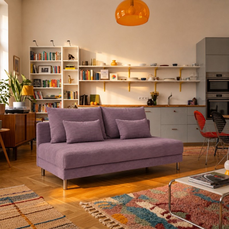 Sofa 3-osobowa 100x200 z Pojemnikiem Fioletowy Sztruks COZY slim Sofotapczan