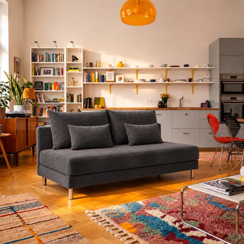 Sofa 3-osobowa 100x200 z Pojemnikiem Ciemnoszary Sztruks COZY slim Sofotapczan