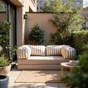 Sofa ogrodowa 2-osobowa NESTI Outdoor (biało-beżowe pasy)