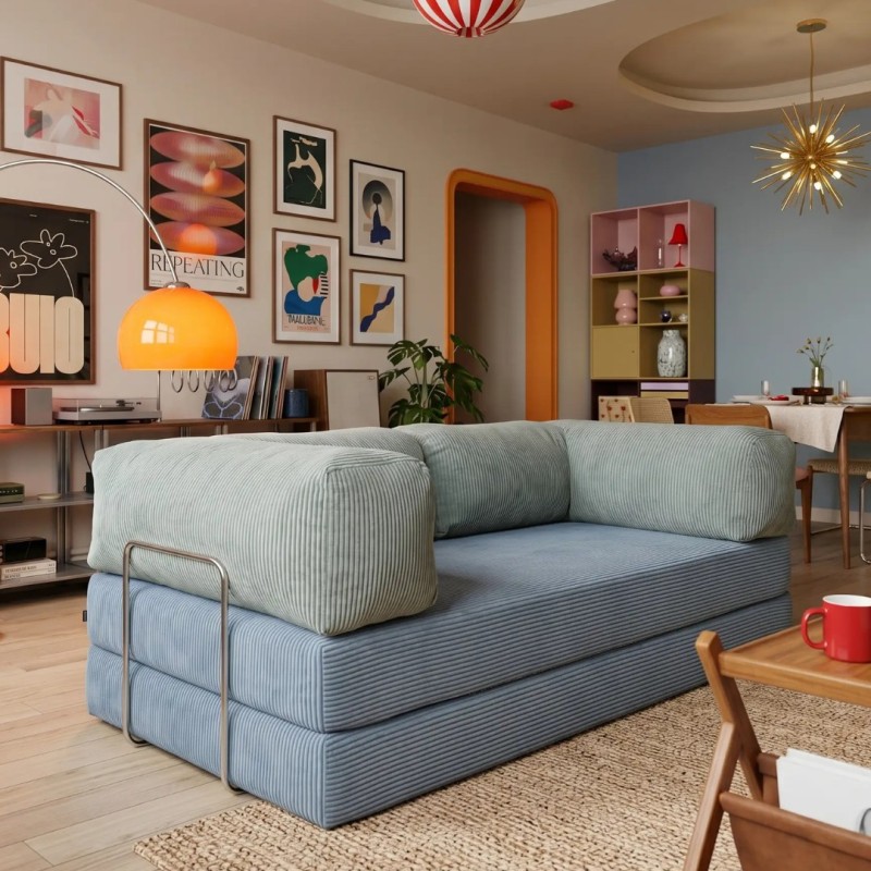 Sofa 2-osobowa NESTI Twins color - Niebieski i Miętowy Sztruks