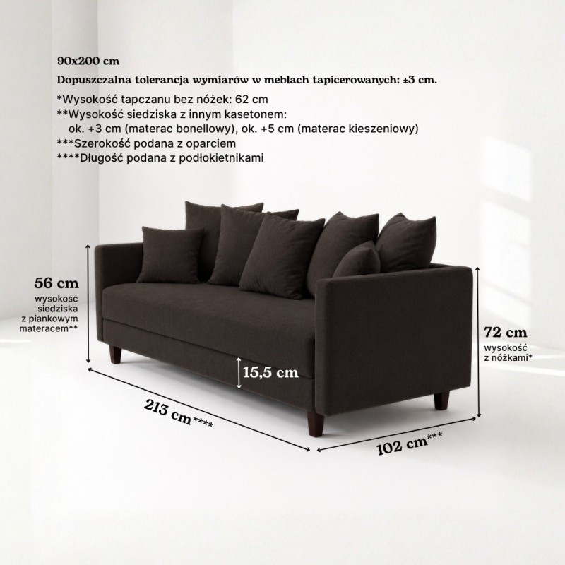 Sofa 3-osobowa z Pojemnikiem LUMI Ciemnoszary Sofotapczan