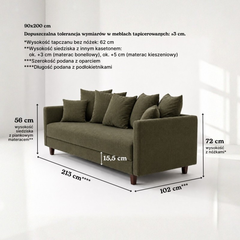 Sofa 3-osobowa z Pojemnikiem LUMI Zielony Sofotapczan