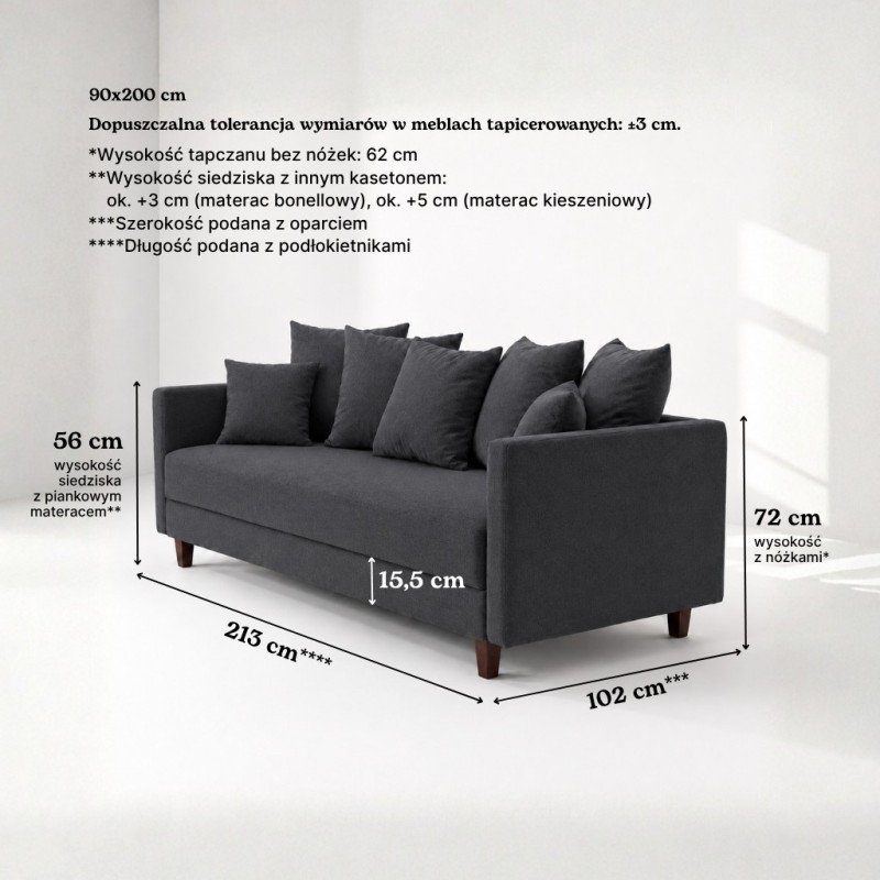 Sofa 3-osobowa z Pojemnikiem LUMI Ciemnoszary Sofotapczan