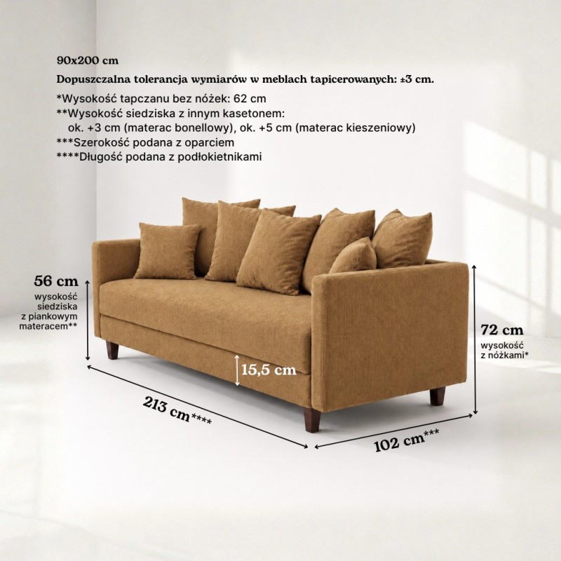 Sofa 3-osobowa z Pojemnikiem LUMI Karmelowy Sofotapczan