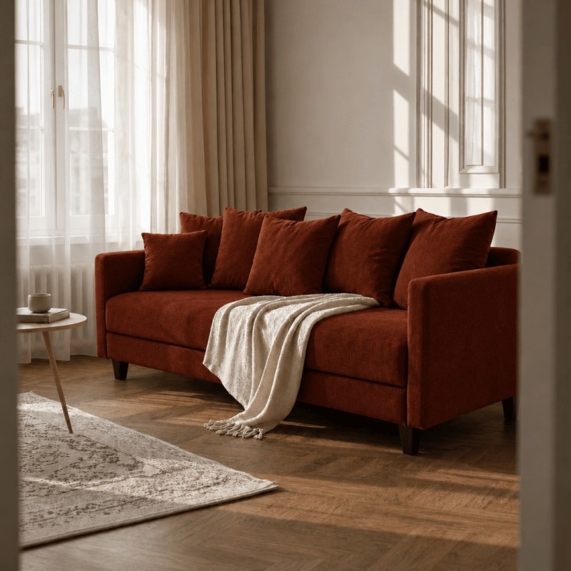 Sofa 3-osobowa z Pojemnikiem LUMI Ceglasty Sofotapczan