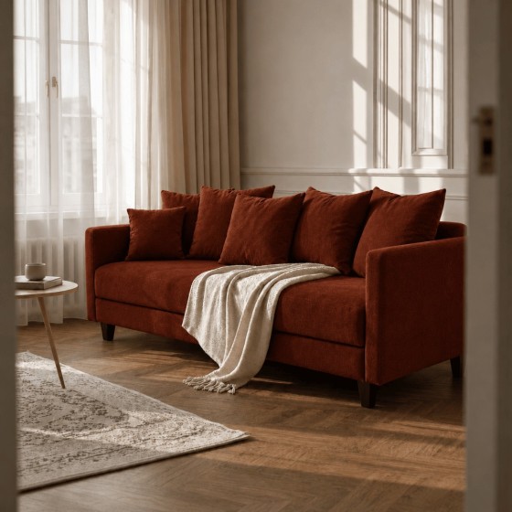 Sofa 3-osobowa z Pojemnikiem LUMI Ceglasty Sofotapczan